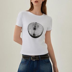 Kvinnors T-skjortor Summer Short Sleeve Tops Casual Crew Neck Biljard/Fruit/Disco Ball Print T-shirts Streetwear