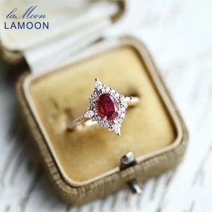 Lamoon Vintage Gemstone Ring Natural Garnet Rings for Women 925 Sterling Silver K Gold Plated Crystal Wedding Engagement RI182 240313