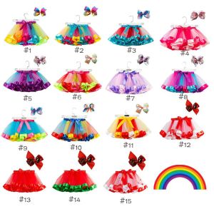 15 Farben Baby Mädchen Tutu Kleid Candy Rainbow Color Mesh Kinderröcke + Bogenspangen 2 Stück/Set Kinderferien Tanzkleider Tutus kleiden 11 LL