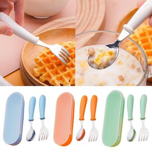 Servis uppsättningar 2024 Baby Gadgets Tableware 304 Rostfritt stål Tecknad gaffelsked Set Feeding Toddler