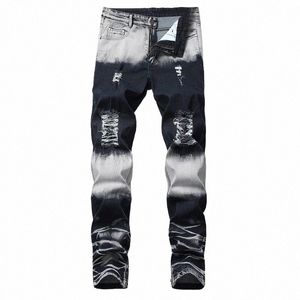 Рваные джинсы мужские эластичные облегающие брюки в Корейском стиле Versi Fi Retro Straight Tide Brand Тонкие весенне-летние w5ZF #