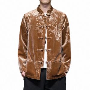 Autumn and Winter New Chinese Style Casual Men's Jacket Chris Veet Drag Print Retro Chinese Tang Suit Hanfu Jacket Q98i#