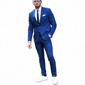 Royal Blue Silm Fit Men Suits For Groomsmen 2 Piece Custom Wedding Tuxedo Ny manlig FI -jacka med Pants Man Costume F6AV#