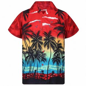 Hawaiian Palmtrees 3D Print Men Shirt Man/Women Casual Fi Kort ärmar Skjortor LAPEL BUTT TOPS ÖVER MALDERA UNISEX KLÄDER X5PK#