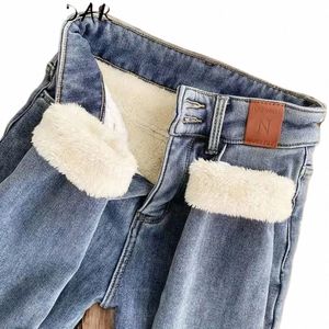 Kvinnor jeans veet jeans kvinnor fleece varm koreansk fi hög midja mager elastiska byxor kvinnor jean casual benging vinter jeans f7la#