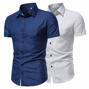 Camicia da uomo formale da uomo Top monopetto estivo Top risvolto Camicia estiva Dot Print Shirt Busin ropa hombre camisas Y4ej #