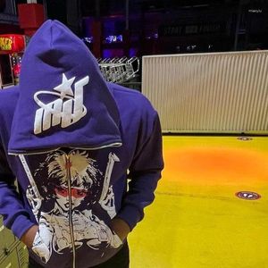 Kvinnors hoodies retro brev tryckt amerikansk high street zip up överdimensionerade tröjor hiphop suga hylsa mäns jacka rockar streetwear