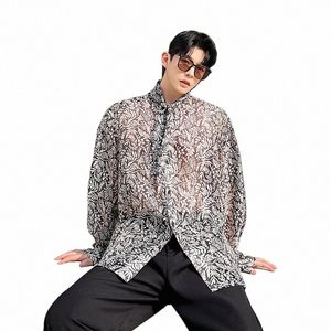 mens Light Thin Vintage Print Loose Casual Lg Sleeve Tie Outdoor Beach Sunscreen Shirts Male Korean Streetwear Dr Shirts N9tN#