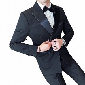 Jackor+Vest+Pants Men Spring High Quality Double Breasted Suits/Men's Busin Casual Tuxedo/Man Slim Fit Office DR 7XL-S A0K7#