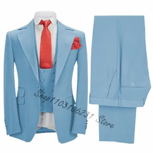 3 قطع بدلات للرجال كلاسيكي Busin Prom Prom Tuxedos زفاف مصممة خصيصًا للرجال للرجال السترة سروال Trajes de Hombre R5HD#