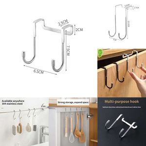 2024 Stainless Steel Hook Free Punching Double S-Shape Hook Kitchen Bathroom Cabinet Door Back Type Coat Towel Storage Hanger