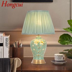 Table Lamps Hongcui Chinese Style Ceramics Lamp LED Creative Touch Dimmable Simple Bedside Desk Light For Home Living Room Bedroom