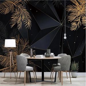 Wallpapers Milofi personalizado grande papel de parede mural 3d minimalista abstrato geométrico folha dourada triângulo fundo