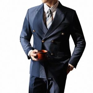 Mäns busin casual kostymer koreansk stil trendig smal passform 2 stycken inställda fasta färg blazers byxor groom bröllop dr part 3xl-m f9vo#