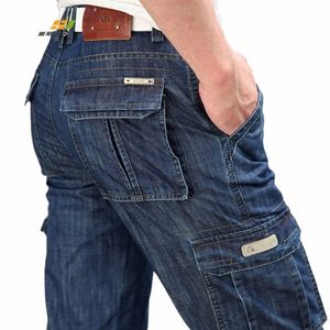 Pantaloni jeans militari da uomo Abbigliamento da lavoro Multi-tasche Jeans cargo Pantaloni denim da moto dritti Pantaloni casual da motociclista Lg 54Er #