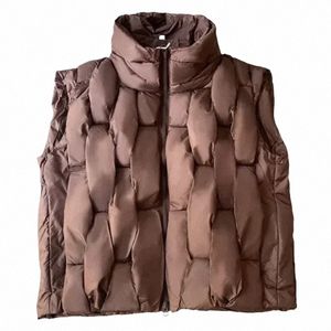 2023 Vinter ner Vest Jacket Kvinnor Män Cott Square Weave Stand Collar Sleewel Parkas Korean Stil Löst varm tjock kappa v52i#