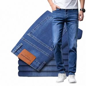 2022 Spring Summer Men Stretch Jeans Fi Casual Slim Fit Denim Trousers Male Blue Pants Man Clothing 35RP#