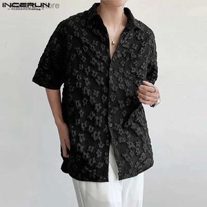 Men's T-Shirts Men Shirt Flower Jacquard 2023 Korean Style Lapel Short Sleeve Streetwear Men Clothing Loose Fashion Casual Shirts S-5XL24328