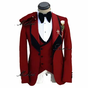 2024 vestito da uomo elegante giacca di alta qualità pantaloni gilet 3 pezzi set sposo matrimonio smoking rosso blazer formato personalizzato vestito da uomo V5fn #