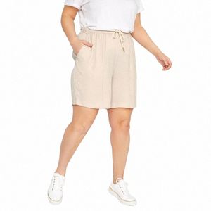 Plus -storlek elastisk dragkonst i midja sommaren casual shorts kvinnor fickas sida lös lättvikt sport shorts stor storlek 5xl 6xl 7xl r8gv#