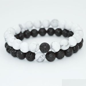 Beaded nyaste natursten elasticitetskedjor par armband för kvinnor och män lava rock helande energimeditation mala pärlor bangl dhvx7