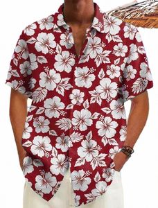 Męska koszula Summer Hawaiian Shirt Casual Shirt Beach FR FR Rośliny Lapel Hawaiian Holiday Clothing Apparel V56B#