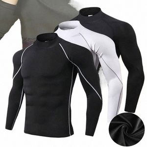 Uomo Lg manica Sport T Shirt collo alto Compri Camicie Uomo Quick Dry Running T-shirt Slim Gym Fitn Top Abbigliamento maschile s3ag #