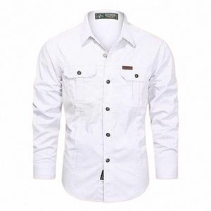 Camicie cargo primavera per uomo Manica Lg Casual 100% Cott Camicie da uomo militari di alta qualità Camisa Camicie di marca Camicetta nera c7kj #