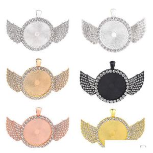 30Mm Diy Jewelry Accessories Round Bottom Brackets Time Gem Sublimation Blank Pendant With Wing For Transfer Printing Necklace3034