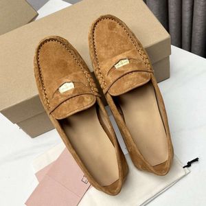 Gold Coin One Foot Pedal Bean Shoes, Women's Suede Leather Round Toe Flat Bottomed Casual Driving, Lightweight Lazy Single Shoes