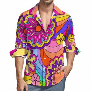 Fr Power Inspired Shirt Sonbahar Groovy Hippy Retro Rahat Gömlekler Fi Bluses LG Sleeve Tasarım Sokak Stili Plus Boyut H5DW#
