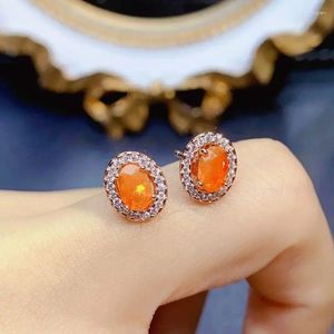 Stud Cüping 4x6mm Doğal Turuncu Opal Taş Güneş Çiçeği Kadınlar İçin Gerçek 925 STERLING Gümüş Cazibe Güzel Düğün Takı