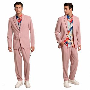 Różowy garnitur 2 sztuki Blazer Spodnie Single Beded Loose Tuxedo Kurtka szczytowa Lapel Busin Modern Wedding Groom Dasike N7df#