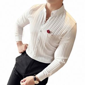 Spring Fi Man Marka Jakość Social Striped koszule luksusowe męskie białe slim fit lg rękaw
