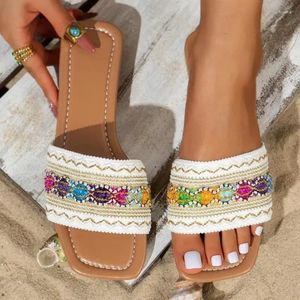 Slippare Summer White Bohe Color Flat Sandals Open Toe Outdoor Beach Women's Shoes Plus Size Zapatos de Mujer Slides