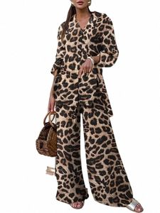 2024 ZANZEA Vintage 2PCS Pant Define Verão Mulheres Fi Leopardo Impresso Casual Solto Tops e Calça Outfits Perna Larga Pant Define N19z #