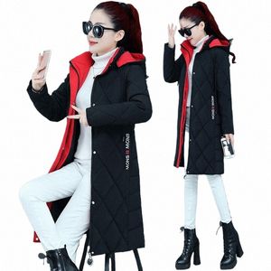 2021 NY Down Padded Jacket Kvinnor Midlängd Kvinnor Winter Parkas Cott Coats Female Hooded Slim Oversize Thick Warm Outwear B3H3#
