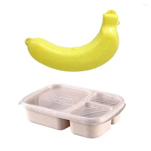 Louça grau frutas caixa de armazenamento fácil de limpar almoço economizar espaço trigo talheres talheres banana