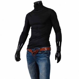 2023 nuova primavera Autunno Inverno uomo termico Lg manica a collo alto T-shirt tinta unita Top uomo Slim Basic Stretch Tee Top I8cD #