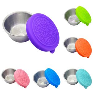 2024 recipientes de condimento reutilizáveis copo de molho de aço inoxidável com tampas de silicone 1.7oz recipiente de molho de salada piquenique armazenamento de alimentos