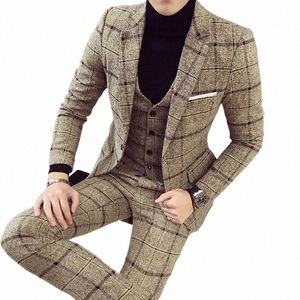 giacche + gilet + pantaloni 2022 uomini plaid busin blazer / uomo slim fit puro cott abito in tre pezzi / uomo plaid sposo dr M-5XL h68J #