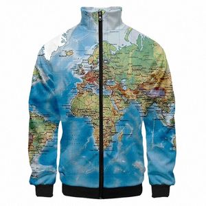 Mapa do mundo 3D Imprimir Zip Jaqueta de Beisebol Homens Jaqueta Bomber Outerwear Streetwear Hip Hop Uniforme de Beisebol Casual Treino Personalizado B9zN #