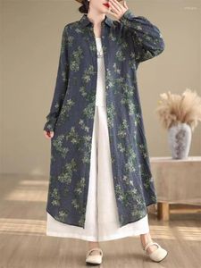 Casual Dresses Loose Cotton And Linen Floral Long Shirt Dress 2024 Artistic Retro Fashion Women's Temperament Versatile Comfortable K283