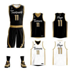 Benutzerdefinierte wendbare Basketball-Trikot-Uniform, personalisiertes bedrucktes doppelseitiges Hemd, Herren-Tanktop mit Shorts-Set 240318
