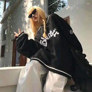 Kobiet bluzy marki Hip Hop V-dół litera haft haft haft when-mecz ogólna bluza dla nastolatków dziewcząt moda koreański styl