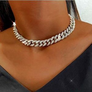 13mm Miami Cuban Link Chain Gold Silver Color Choker Necklace for Women Iced Out Crystal Rhinestone Halsband Hip Hop Jewlery309P