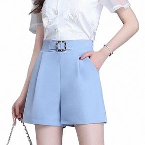 office Lady Simplicity All-match High Waist Solid Color Shorts Summer Fi Spliced Casual Pockets Pants Women's Clothing X6Kf#