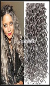 silver grey hair extensions 1PCSLOT human grey hair weave 100G brazilian deep curly virgin gray hair extension2284044