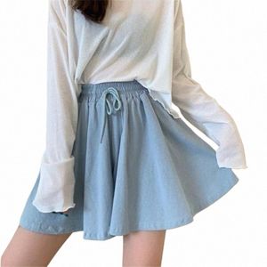 women Shorts Wide Leg Chic Draped Comfort Summer Loose Leisure Korean Style Bottom Drawstring Pockets New Simple High Waist H454#