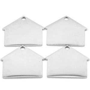 Etiquetas 20 peças de aço inoxidável cão id tag casa forma prata cor doces placas de presente decoração meatl suppile gravado colar corrente